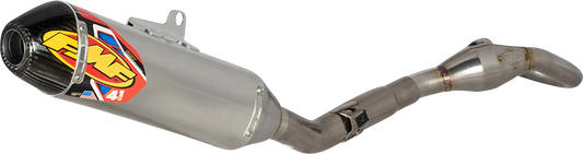 FMF 4.1 RCT motorcycle exhaust system in black with polished tips, showcasing high-performance FMF motorcycle exhaust design.