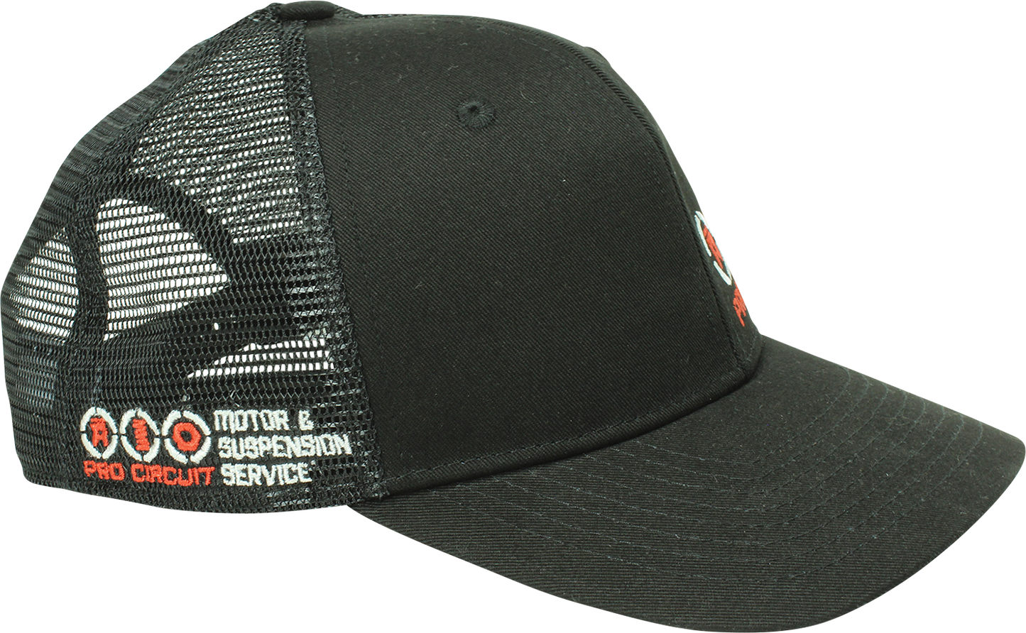Black PRO CIRCUIT service hat with embroidered logo, one size fits all, lightweight and comfortable for casual wear.