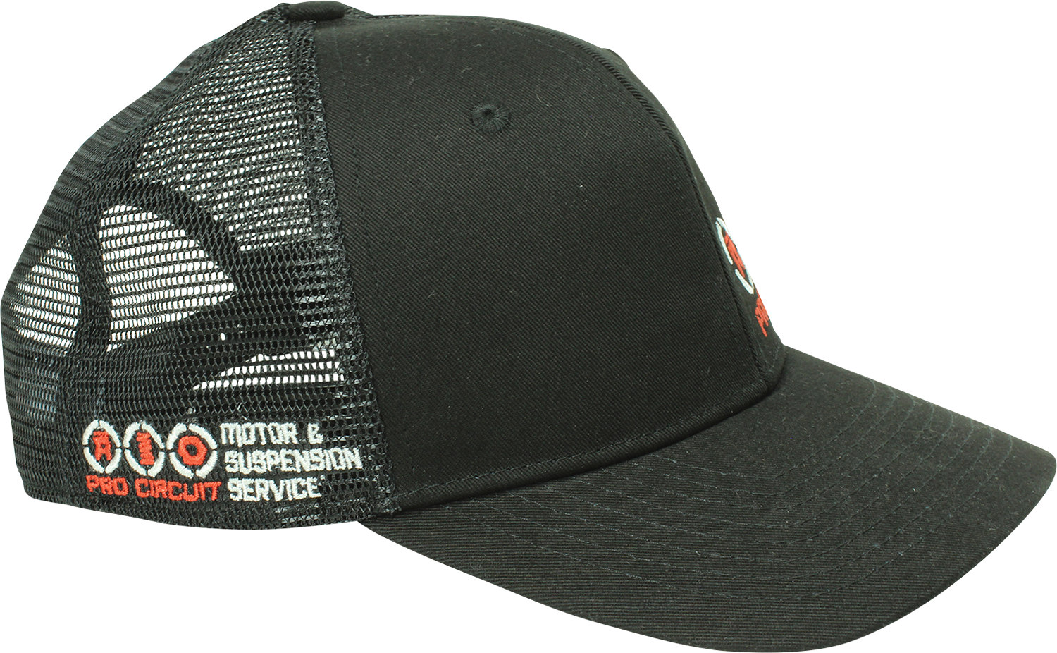 Black PRO CIRCUIT service hat with embroidered logo, one size fits all, lightweight and comfortable for casual wear.