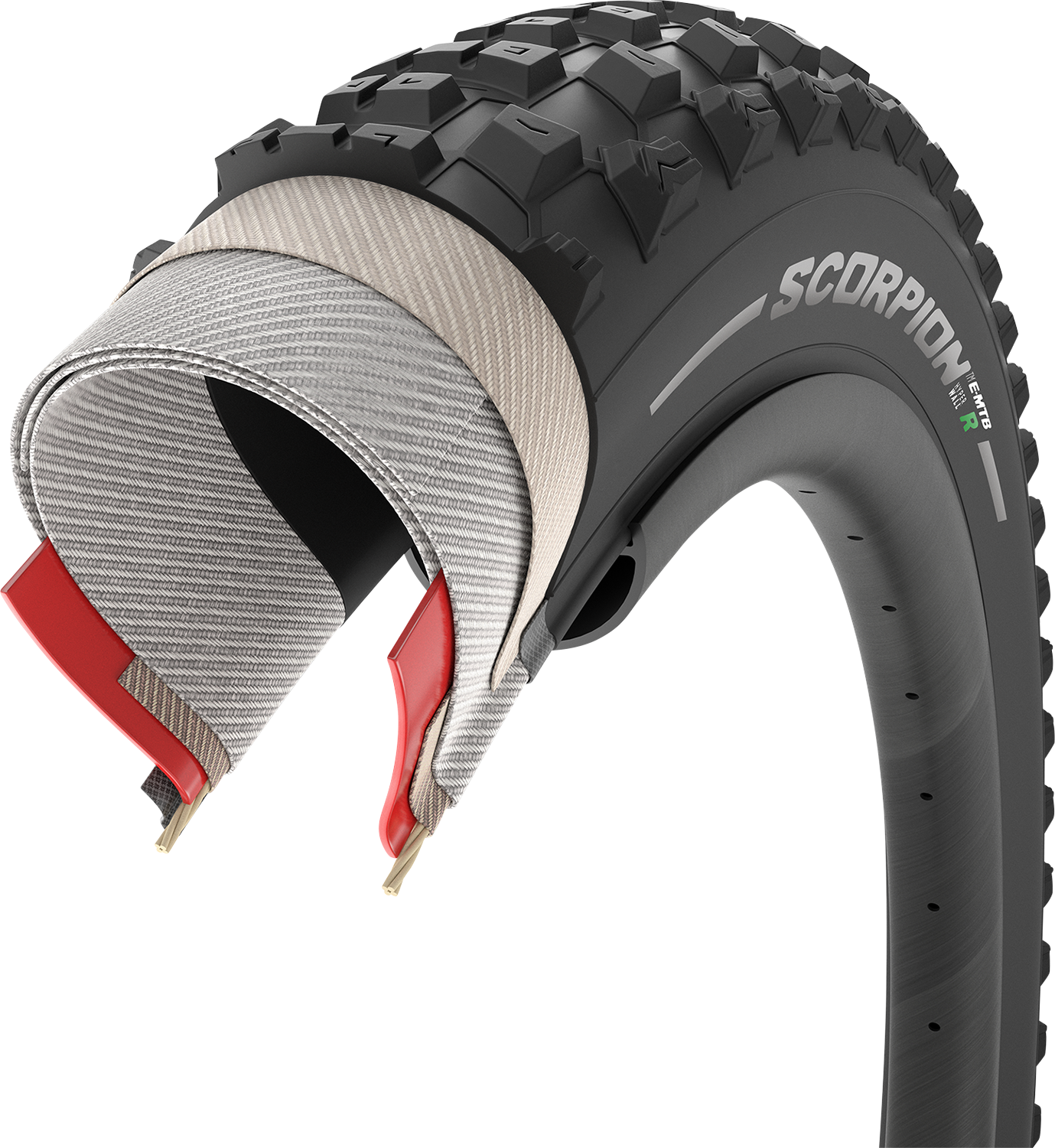 PIRELLI Scorpion™ E-MTB R Tire for 27.5-inch electric mountain bikes, 2.8-inch width, 35 C tread pattern on black rubber