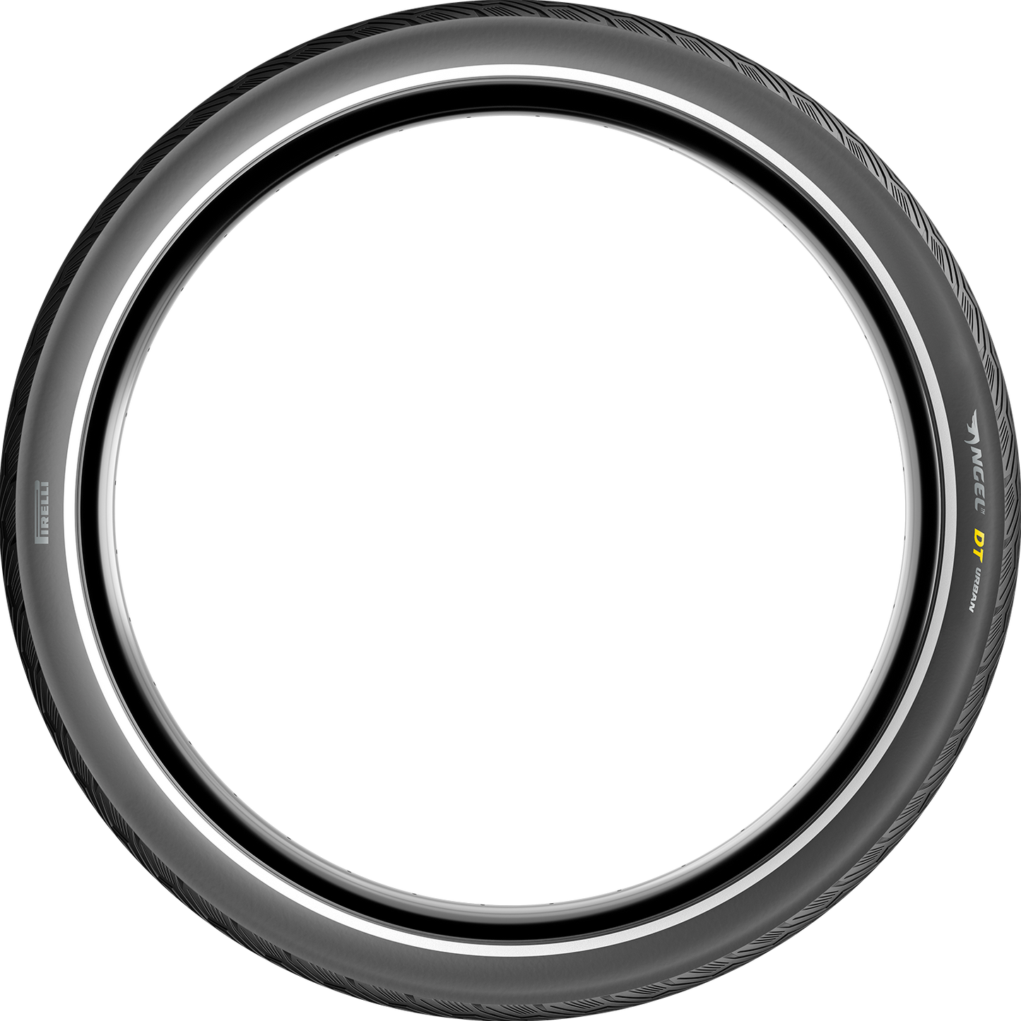 Pirelli Angel™ DT Urban tire 700 x 45C (47-622) with tread pattern for city commuting, sidewall branding visible.