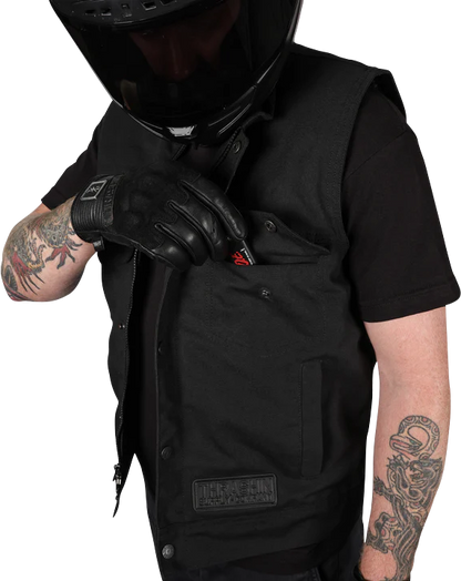 Black THRASHIN SUPPLY CO. Nightrider v2 riding vest in XL size, featuring rugged design and adjustable straps.