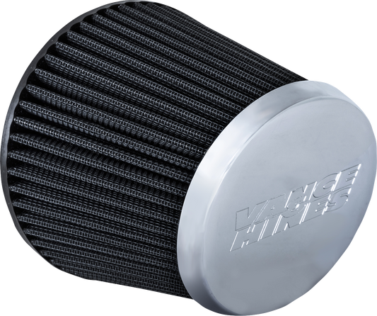 Vance & Hines VO2 Falcon air filter in chrome, designed for motorcycle intake systems, featuring a sleek chrome finish and durable construction.