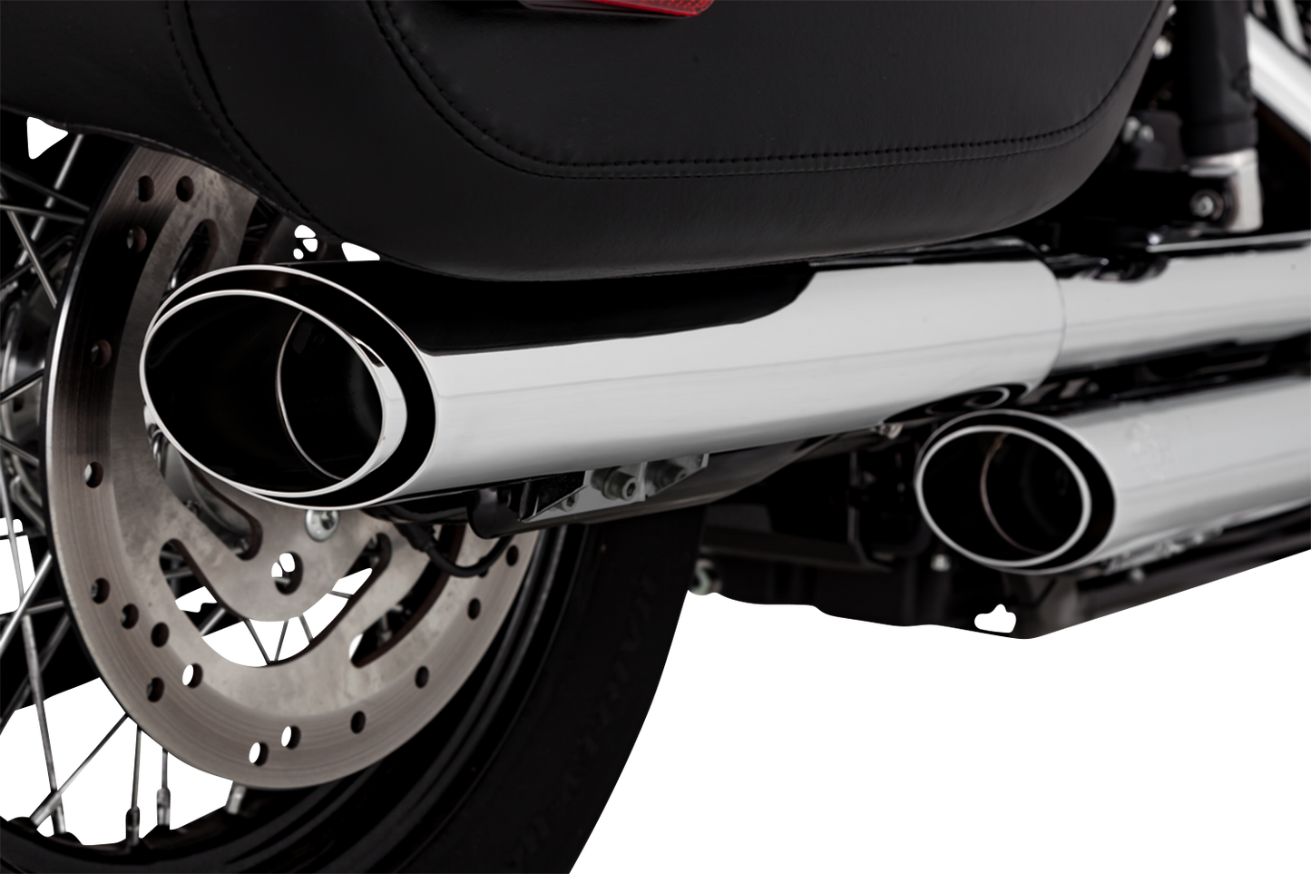 VANCE & HINES 3-inch twin slash chrome slip-on muffler with PCX technology for motorcycle exhaust systems.
