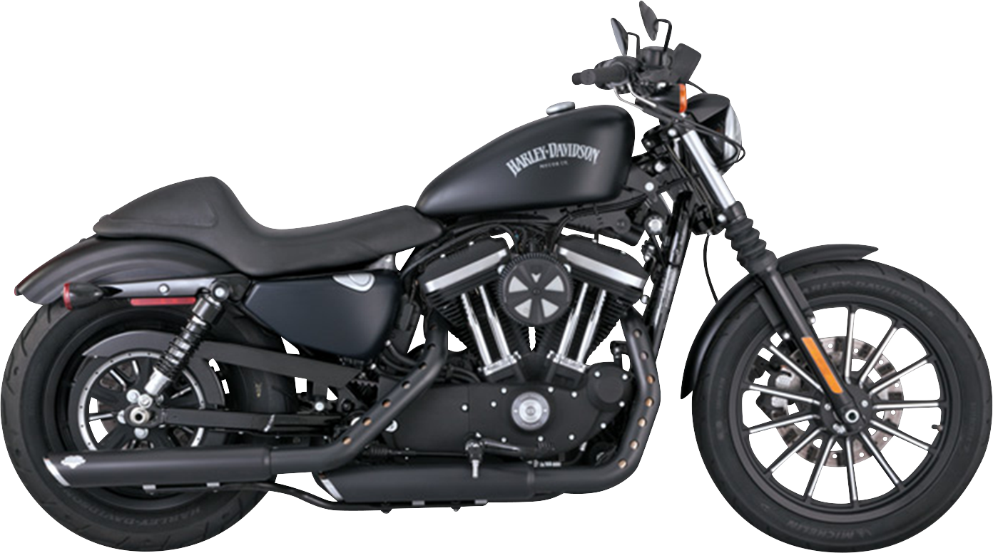 Black Vance & Hines 3-Inch Twin Slash Slip-On Mufflers with PCX Technology for motorcycles, detailed view of the exhaust tips.