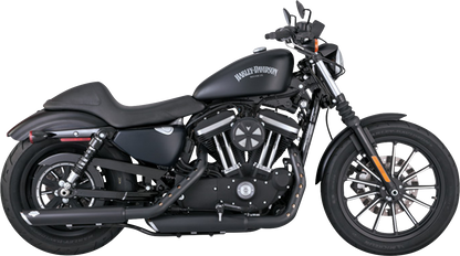 Black Vance & Hines 3-Inch Twin Slash Slip-On Mufflers with PCX Technology for motorcycles, detailed view of the exhaust tips.
