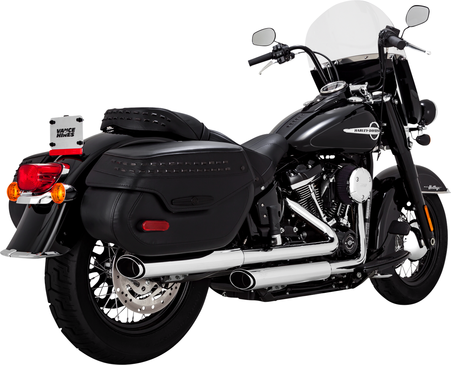 VANCE & HINES 3-Inch Twin Slash chrome slip-on muffler with PCX technology for motorcycle exhaust systems.