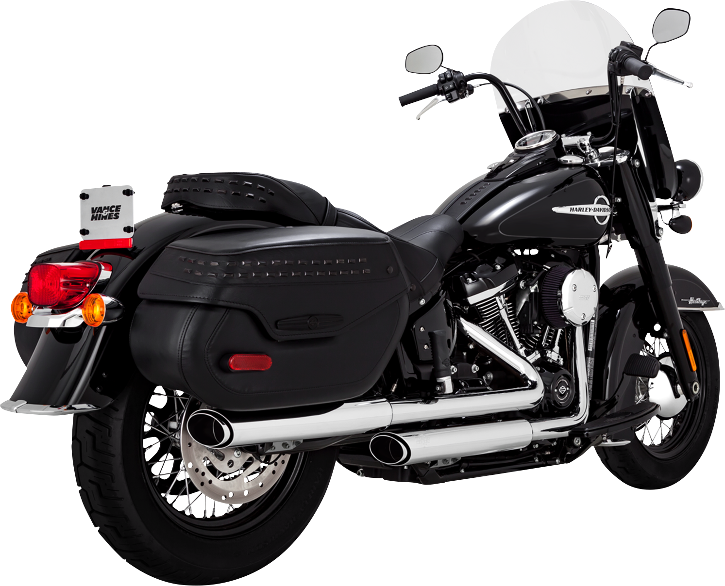 VANCE & HINES 3-Inch Twin Slash chrome slip-on muffler with PCX technology for motorcycle exhaust systems.