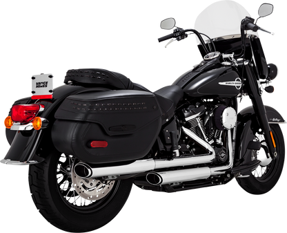 VANCE & HINES 3-Inch Twin Slash chrome slip-on muffler with PCX technology for motorcycle exhaust systems.