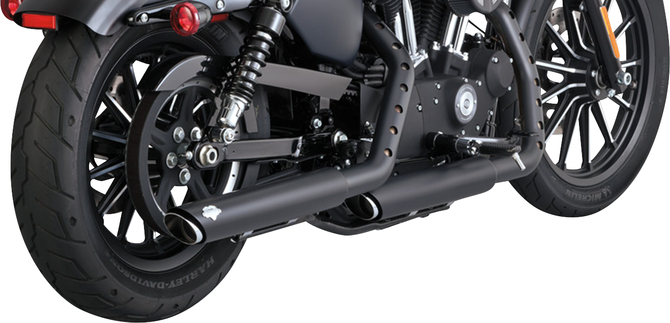 Black Vance & Hines 3-inch Twin Slash slip-on mufflers with PCX technology for motorcycles, part number 46361.