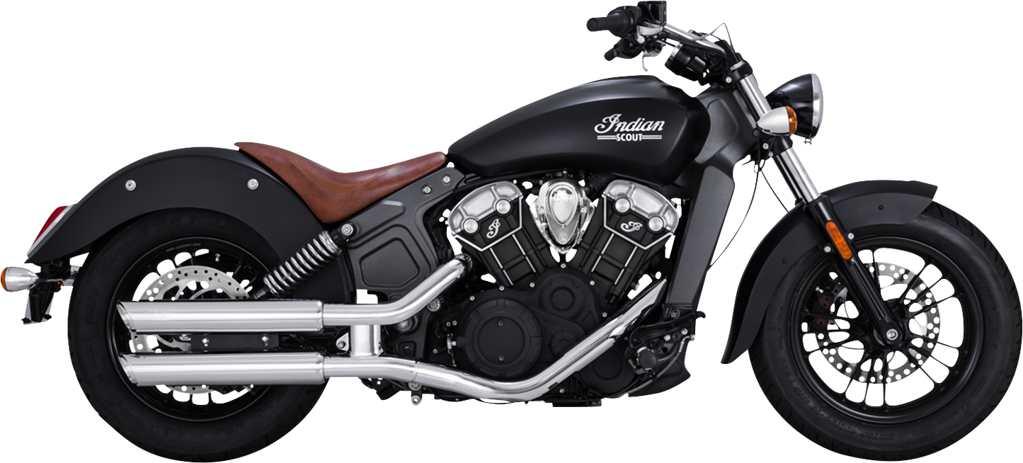 VANCE & HINES 3-Inch Twin Slash Slip-On Mufflers with chrome finish installed on motorcycle exhaust system