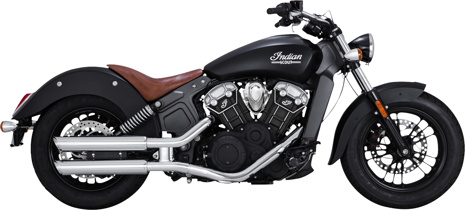 VANCE & HINES 3-Inch Twin Slash Slip-On Mufflers with chrome finish installed on motorcycle exhaust system