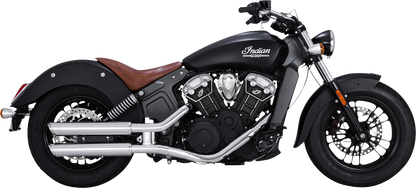 VANCE & HINES 3-Inch Twin Slash Slip-On Mufflers with chrome finish installed on motorcycle exhaust system
