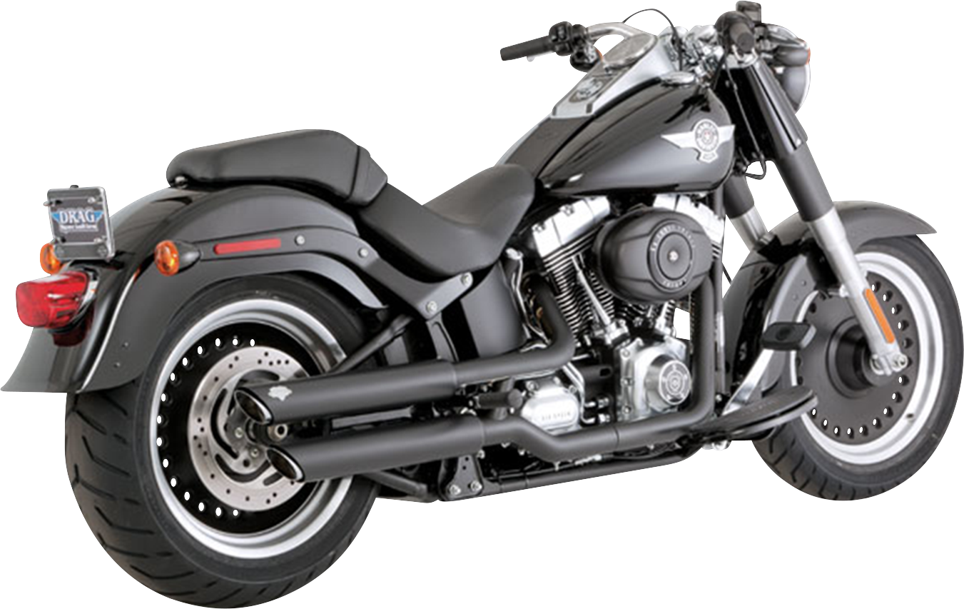 VANCE & HINES 3-inch twin slash slip-on mufflers with PCX technology in black for motorcycle exhaust systems.