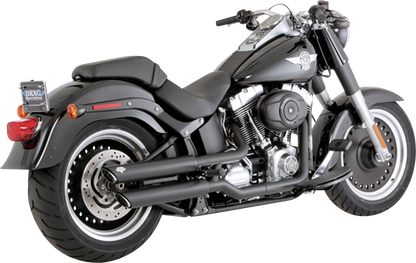 VANCE & HINES 3-inch twin slash slip-on mufflers with PCX technology in black for motorcycle exhaust systems.