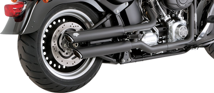 VANCE & HINES 3-inch twin slash slip-on mufflers with PCX technology in black, designed for motorcycle exhaust systems.