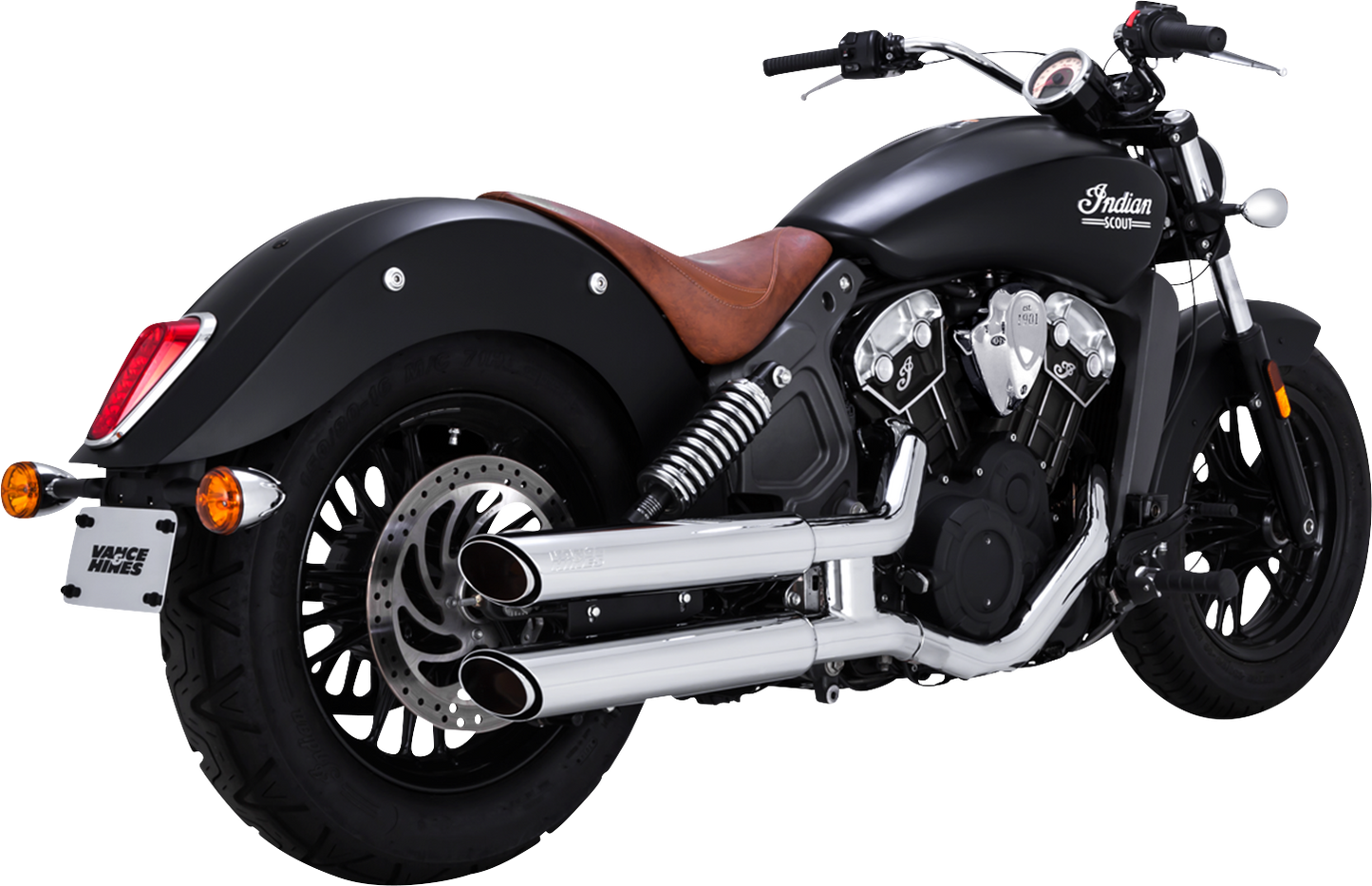 VANCE & HINES 3-inch twin slash slip-on mufflers with chrome finish for motorcycle exhaust systems.