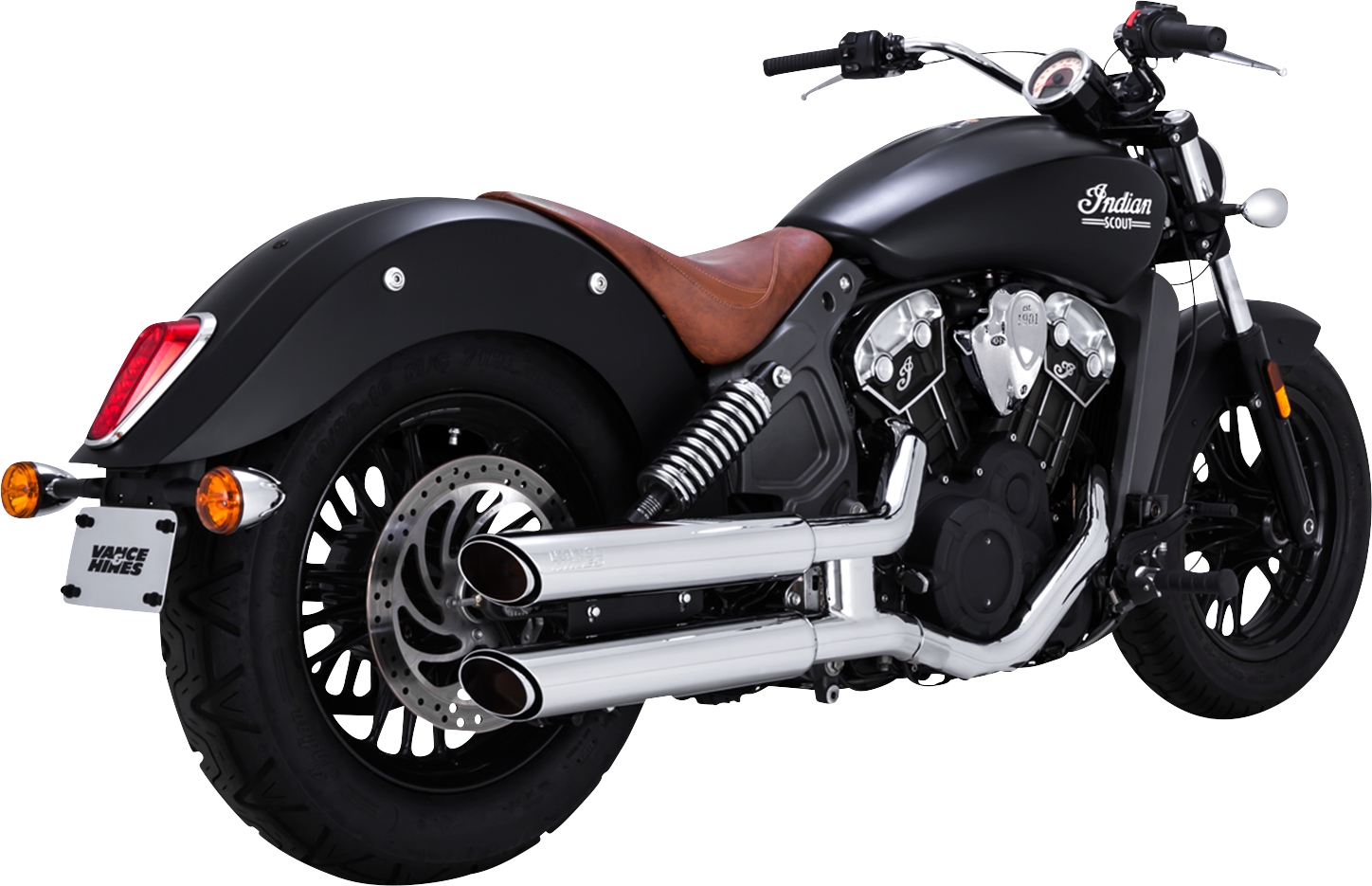 VANCE & HINES 3-inch twin slash slip-on mufflers with chrome finish for motorcycle exhaust systems.