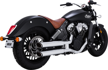 VANCE & HINES 3-inch twin slash slip-on mufflers with chrome finish for motorcycle exhaust systems.