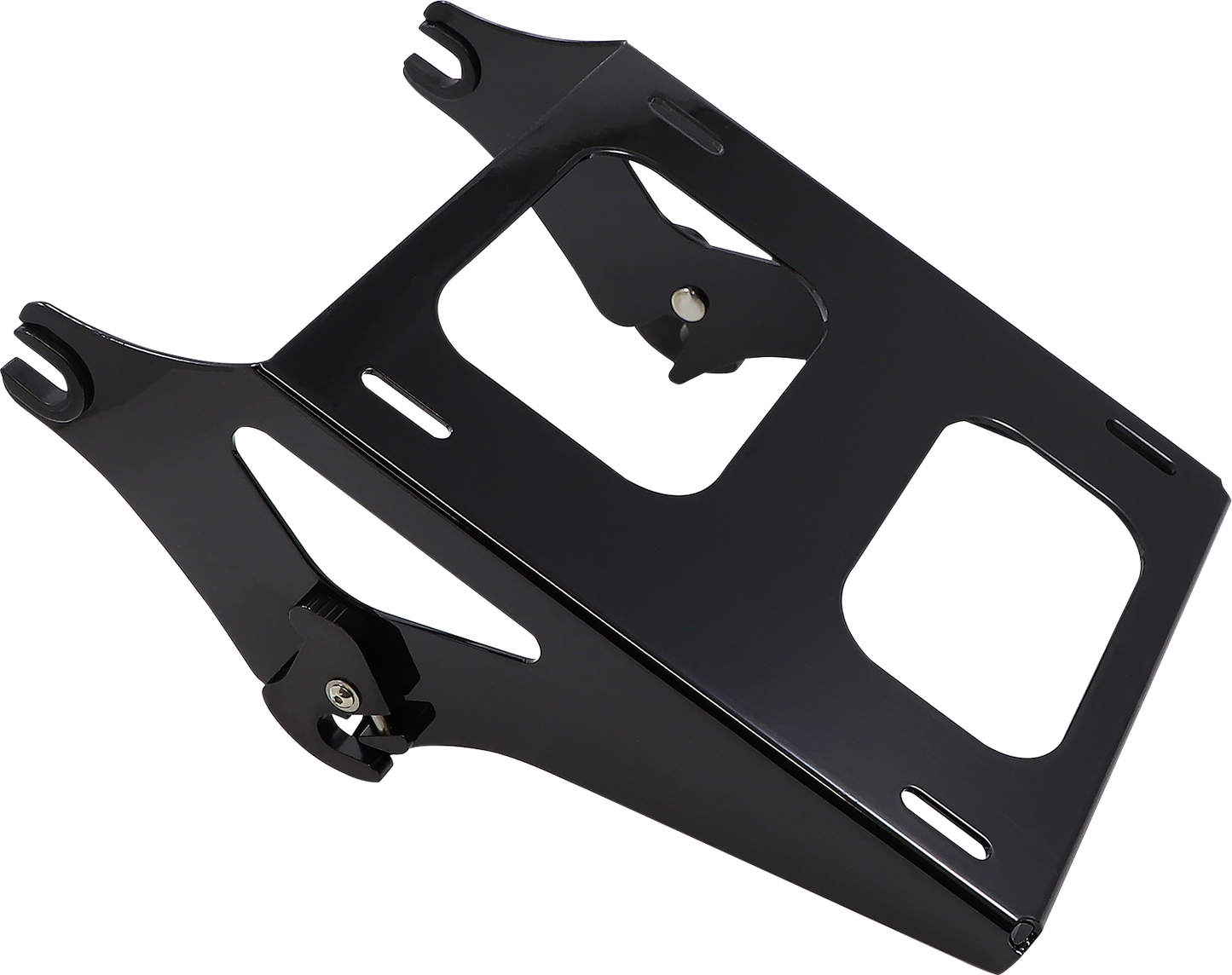 Black DRAG SPECIALTIES Tour Box Mount for Dresser motorcycle models, showing the sturdy metal construction and mounting brackets.