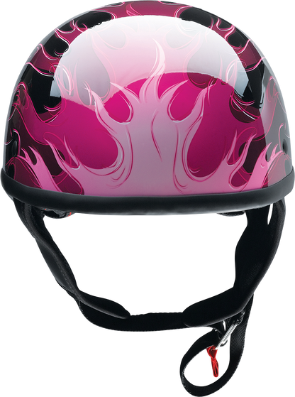 Z1R CC Beanie Helmet Hellfire Pink XL with black strap and ventilation vents, designed for motorcycle riding safety and comfort.