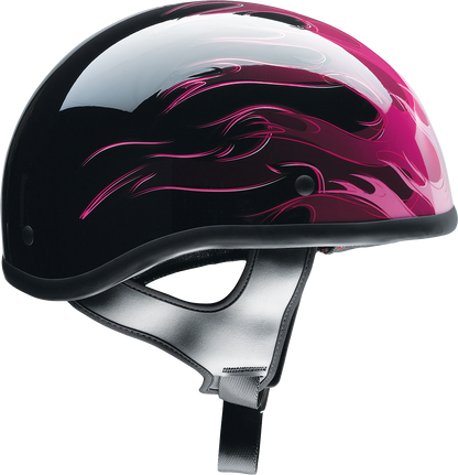 Z1R CC Beanie Helmet Hellfire Pink large size, black and pink motorcycle helmet with sleek design and ventilation vents.