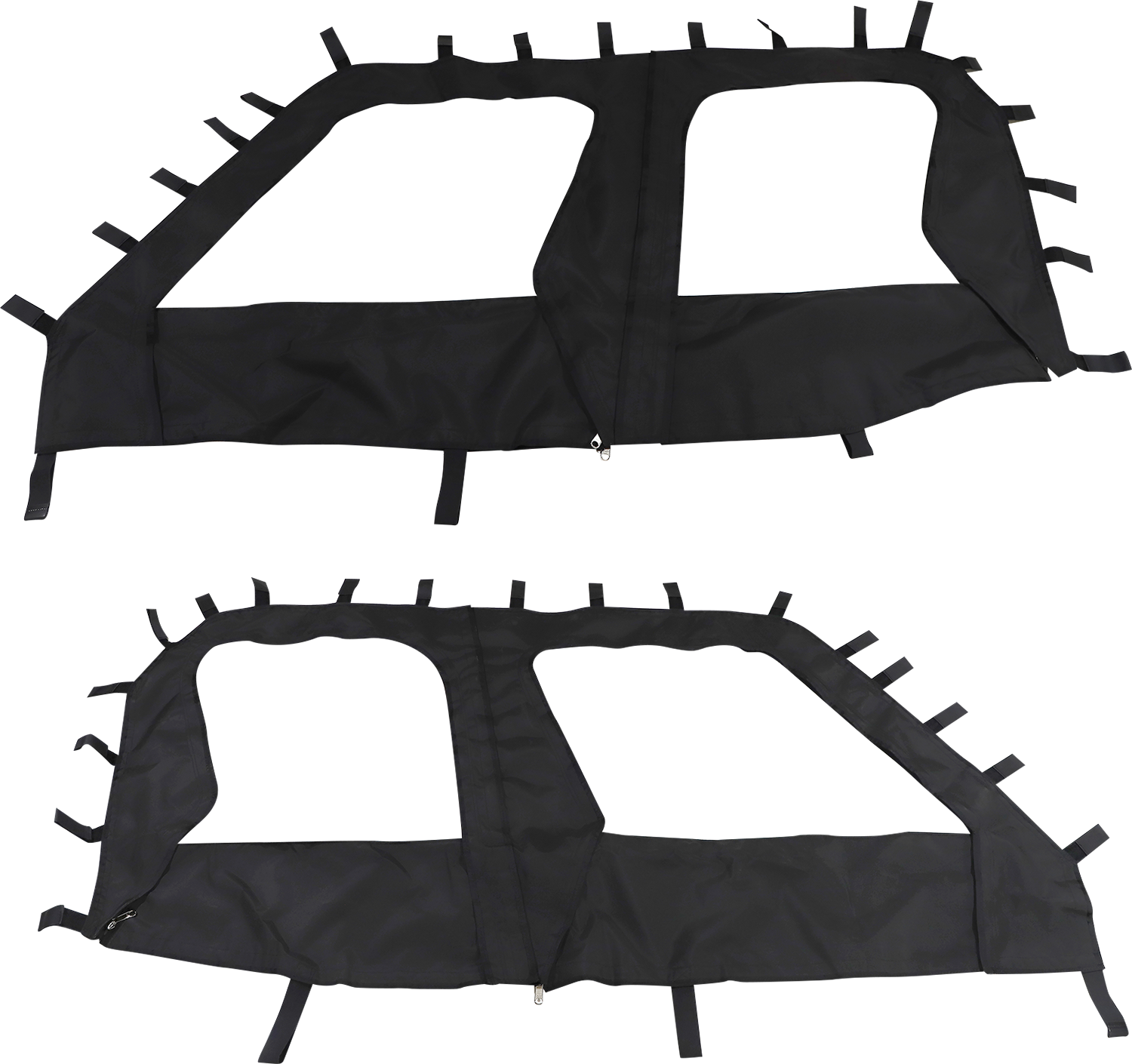 MOOSE OFFROAD Kawasaki Mule 2015-2024 PROFXTSE-11 side enclosure, durable black fabric with clear window panels, installed on utility vehicle.