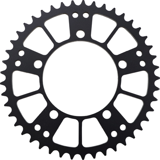 Steel rear sprocket for BMW by MOOSE OFFROAD, 45-tooth, durable motorcycle chain drive component, shown in black with teeth.