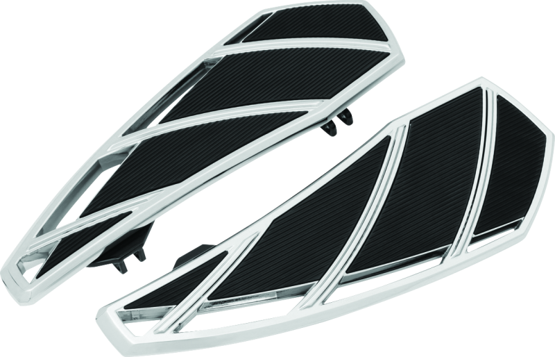 Chrome Kuryakyn Phantom Floorboards for Harley-Davidson motorcycles, featuring sleek design and durable metal construction.