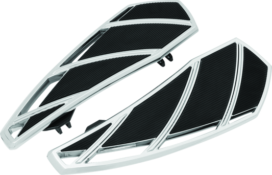 Chrome Kuryakyn Phantom Floorboards for Harley-Davidson motorcycles, featuring sleek design and durable metal construction.