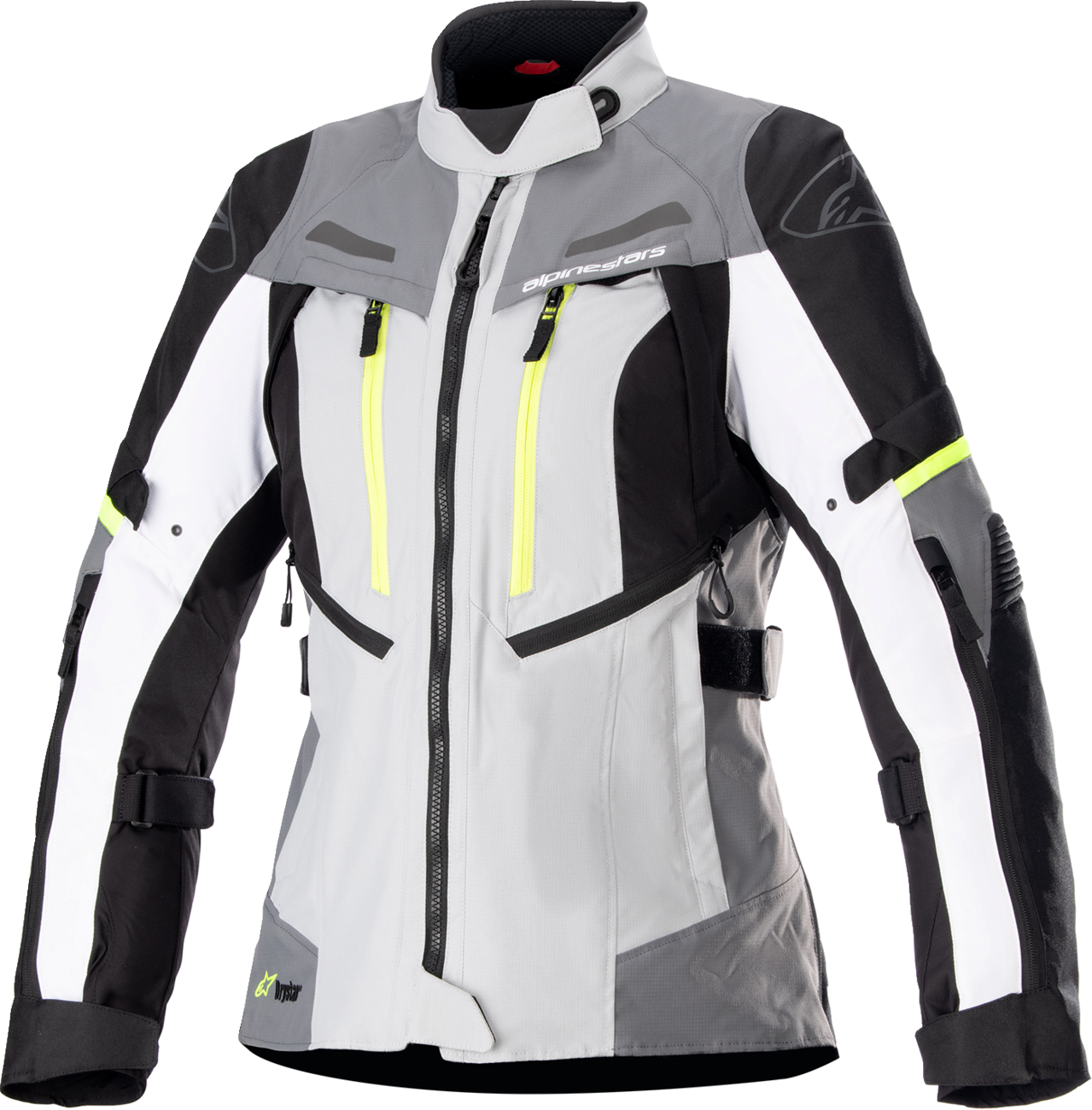 Gray and white Alpinestars Stella Bogota Drystar® motorcycle jacket in 2XL, showing its lightweight waterproof design and protective features.