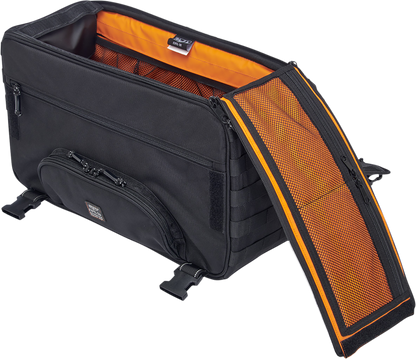 Black Biltwell Exfil-36 saddlebags by Bill's Exhausts, showing durable leather bags with metal buckles and spacious storage.