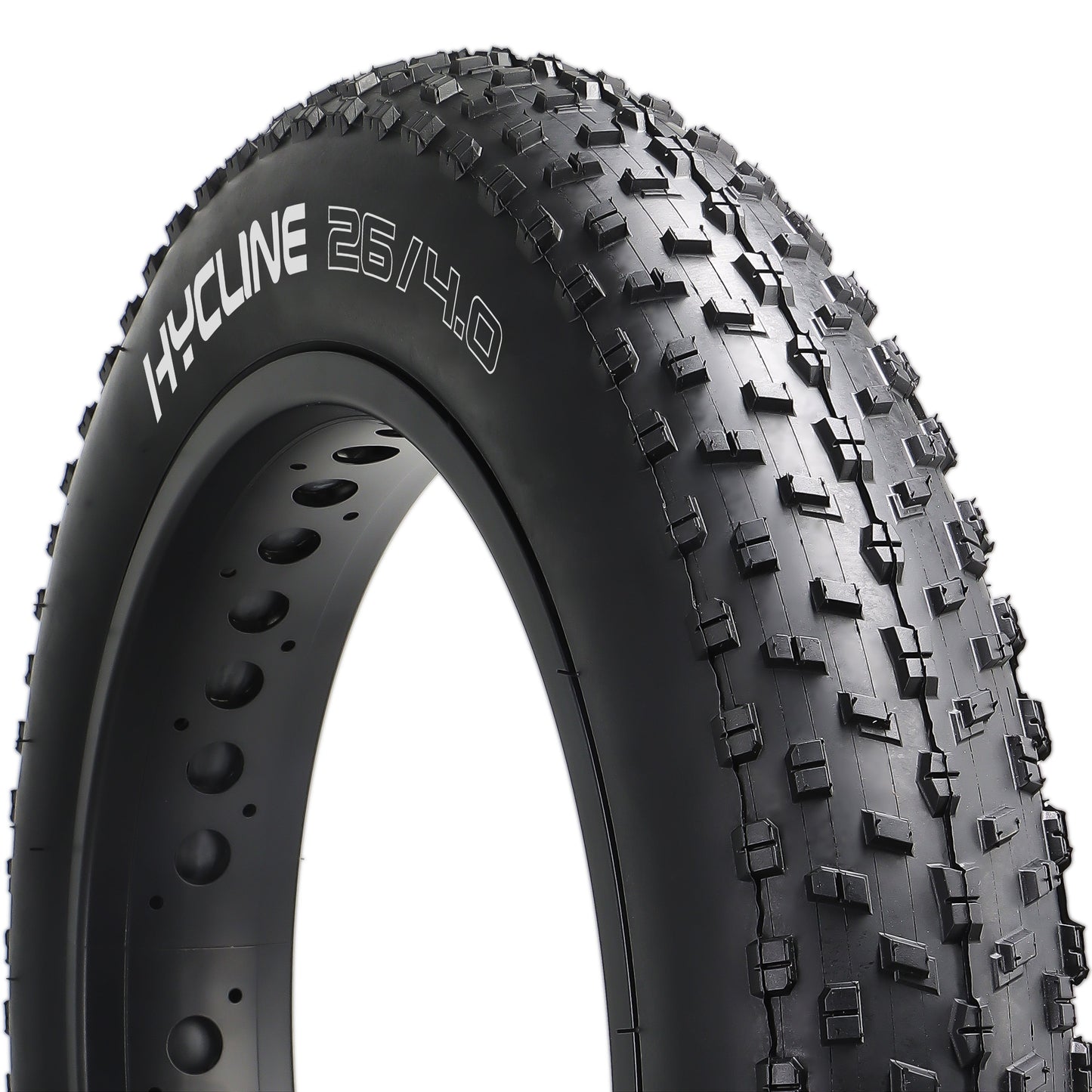 Hycline Raider e-bike and fat bike tire with rugged tread, designed for off-road cycling on rough terrain.