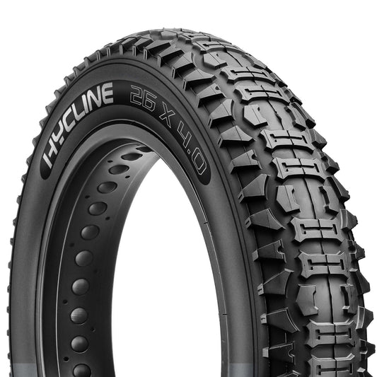 Hycline Bones Fat Bike Tire 20x4.0 for all-terrain e-bikes, showing rugged tread pattern and durable rubber sidewalls.