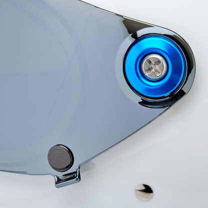 BILTWELL Gen 2 hardware kit with blue baseplate and stainless steel screw for helmet parts by Bill's Exhausts.