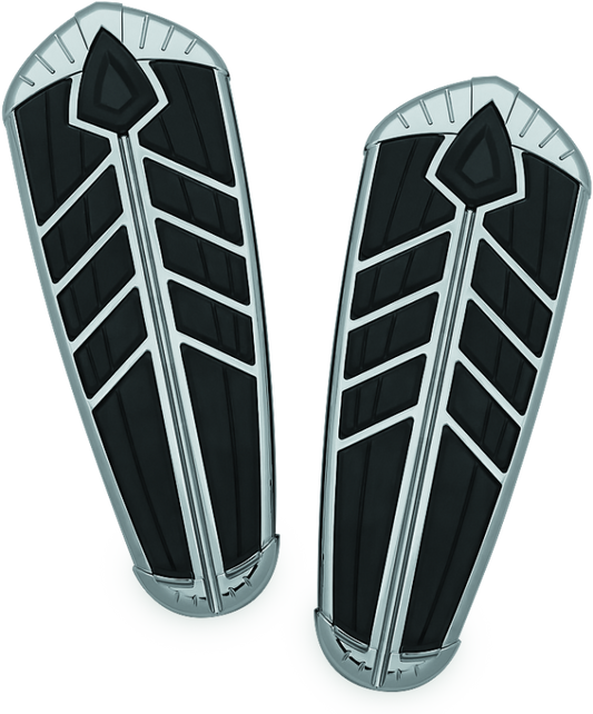Chrome Kuryakyn Spear Driver Floorboard Inserts for Indian Motorcycles, part #5650, featuring detailed spear design.