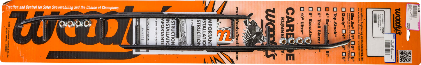 WOODYS Carbide Runner for Yamaha Snowmobiles, 4-inch durable metal runner with carbide tip for improved traction.