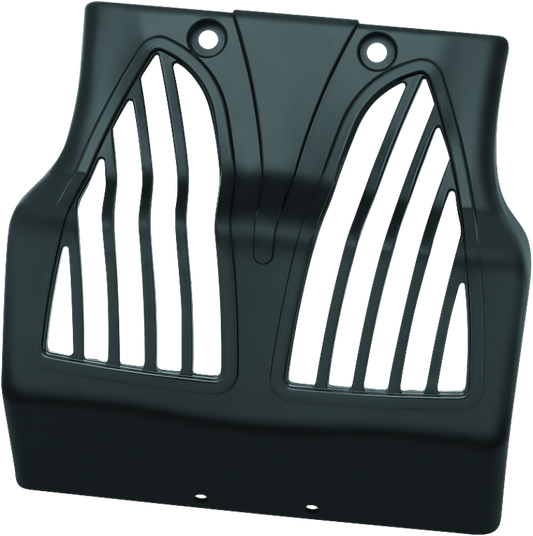 Black Kuryakyn Chin Fairing for Indian Motorcycles, part #5663, mounted on motorcycle with detailed close-up view