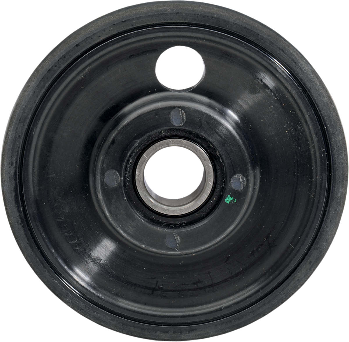 Parts Unlimited R5620E-2 001A black idler wheel with 6005-2RS bearing, 5.62-inch diameter, shown in the image.