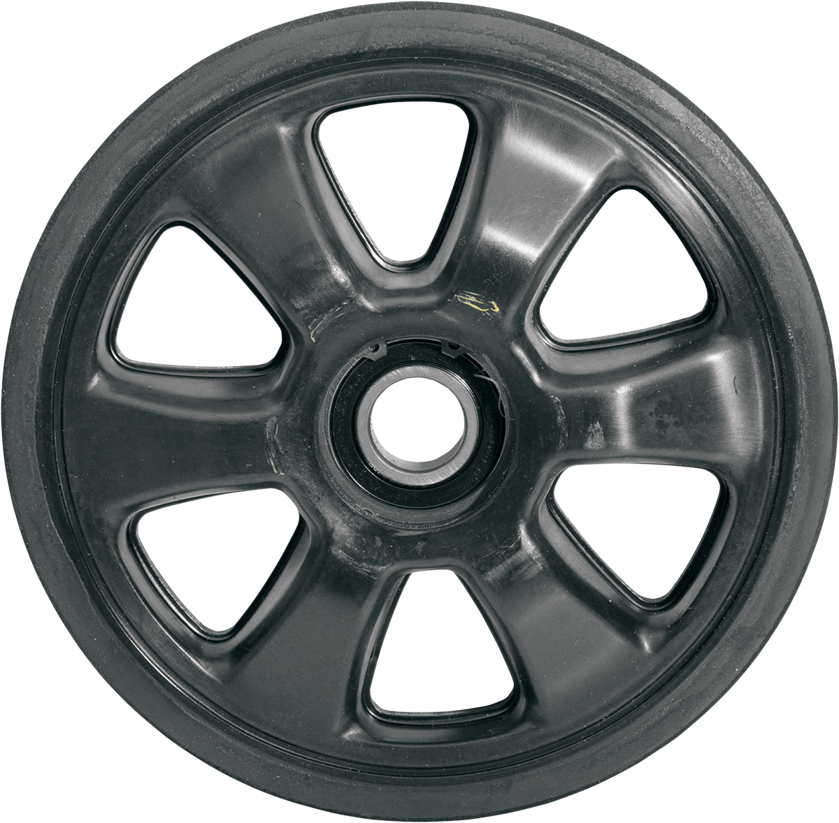 Black PARTS UNLIMITED Idler Wheel with Bearing 6004-2RS, 178mm diameter, for machinery or conveyor systems.