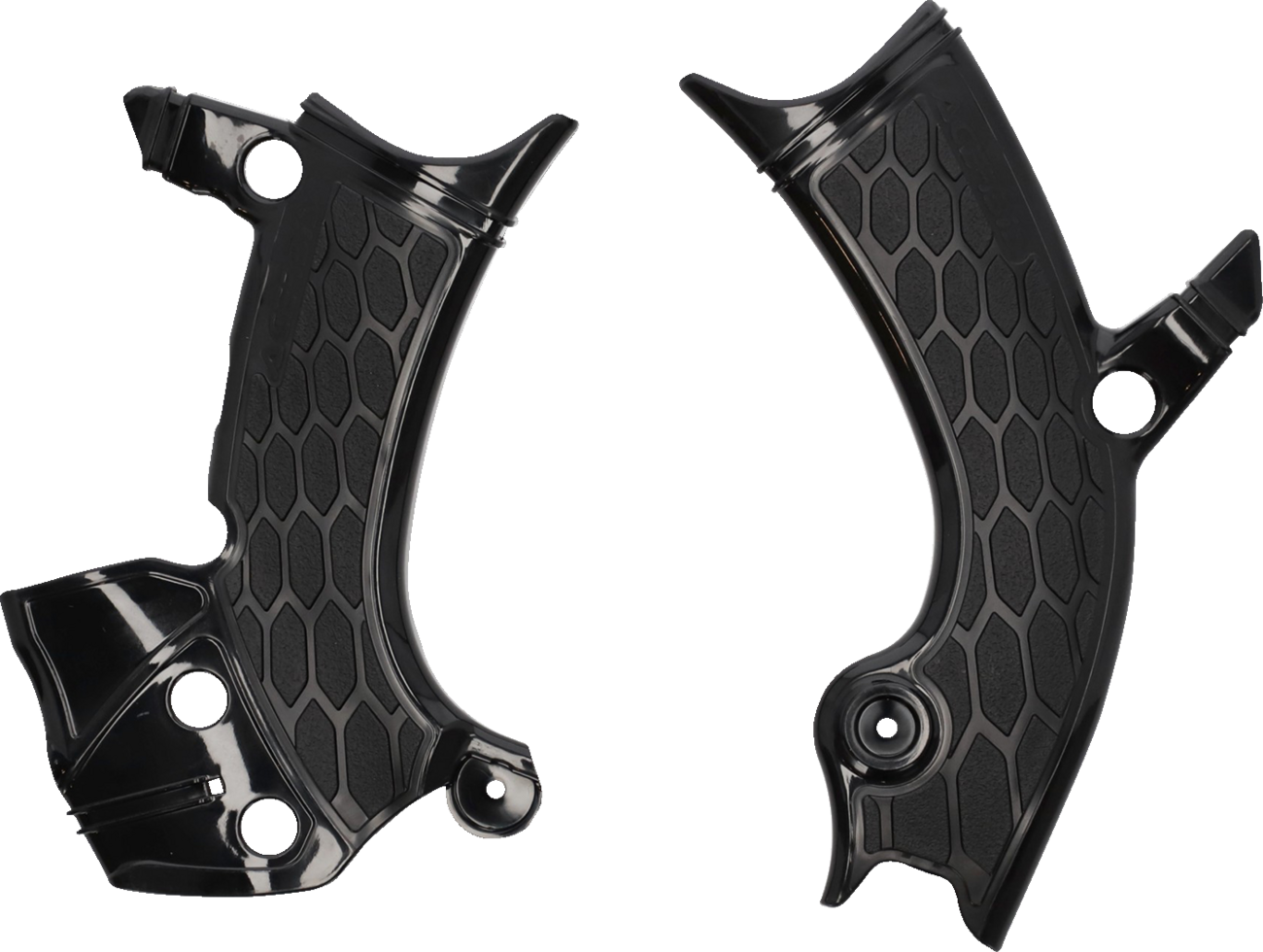 Black Acerbis X-Grip Frame Guards for YZ 250F and 450F motocross bikes, mounted on motorcycle body frame.