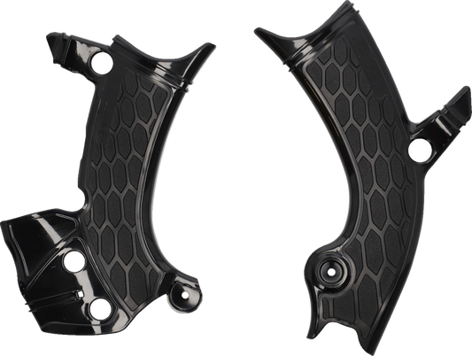 Black Acerbis X-Grip Frame Guards for YZ 250F and 450F motocross bikes, mounted on motorcycle body frame.