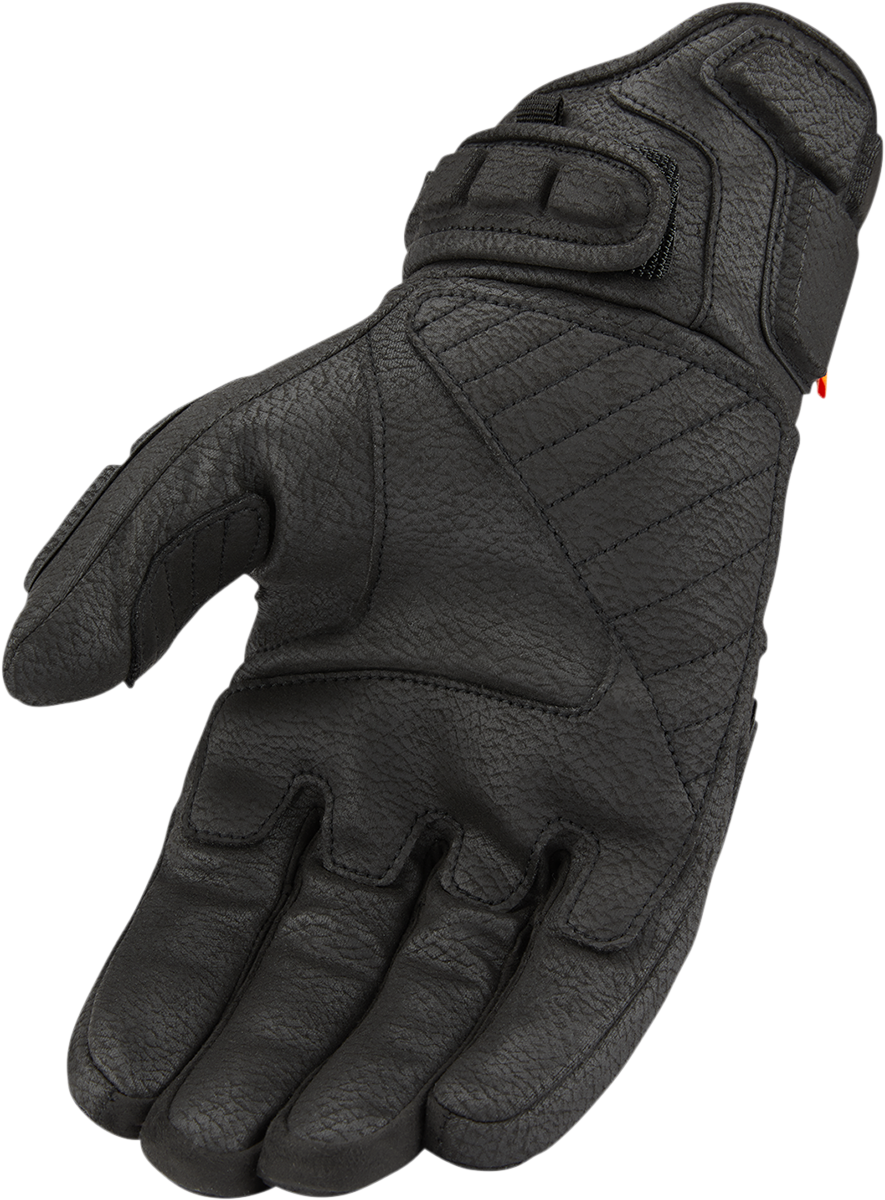 Black ICON Motorhead3™ CE gloves in 3XL size with reinforced knuckles and adjustable wrist strap for motorcycle riding.