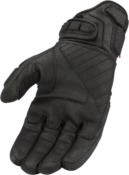 Black ICON Motorhead3™ CE gloves in 3XL size with reinforced knuckles and adjustable wrist strap for motorcycle riding.