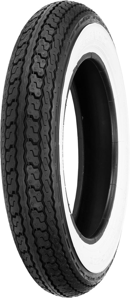 SHINKO Tire 550 Series 4.00-8 55J bias tire with whitewall for front or rear use, featuring classic whitewall design.