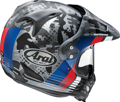 Arai Helmets XD-4 Trico Frost helmet cover in XS, featuring a textured blue and gray pattern, designed to fit Arai helmet models.