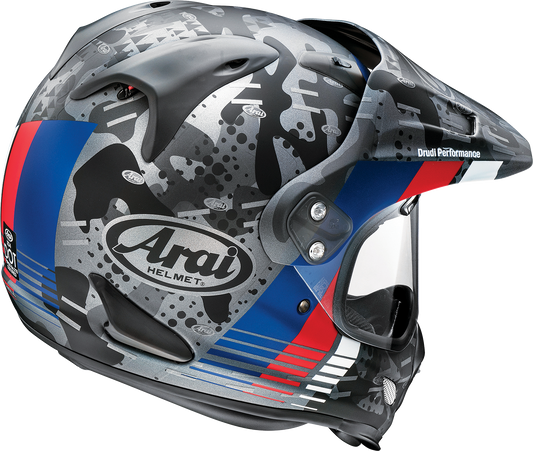 Arai Helmets XD-4 Trico Frost helmet cover in XS, featuring a textured blue and gray pattern, designed to fit Arai helmet models.