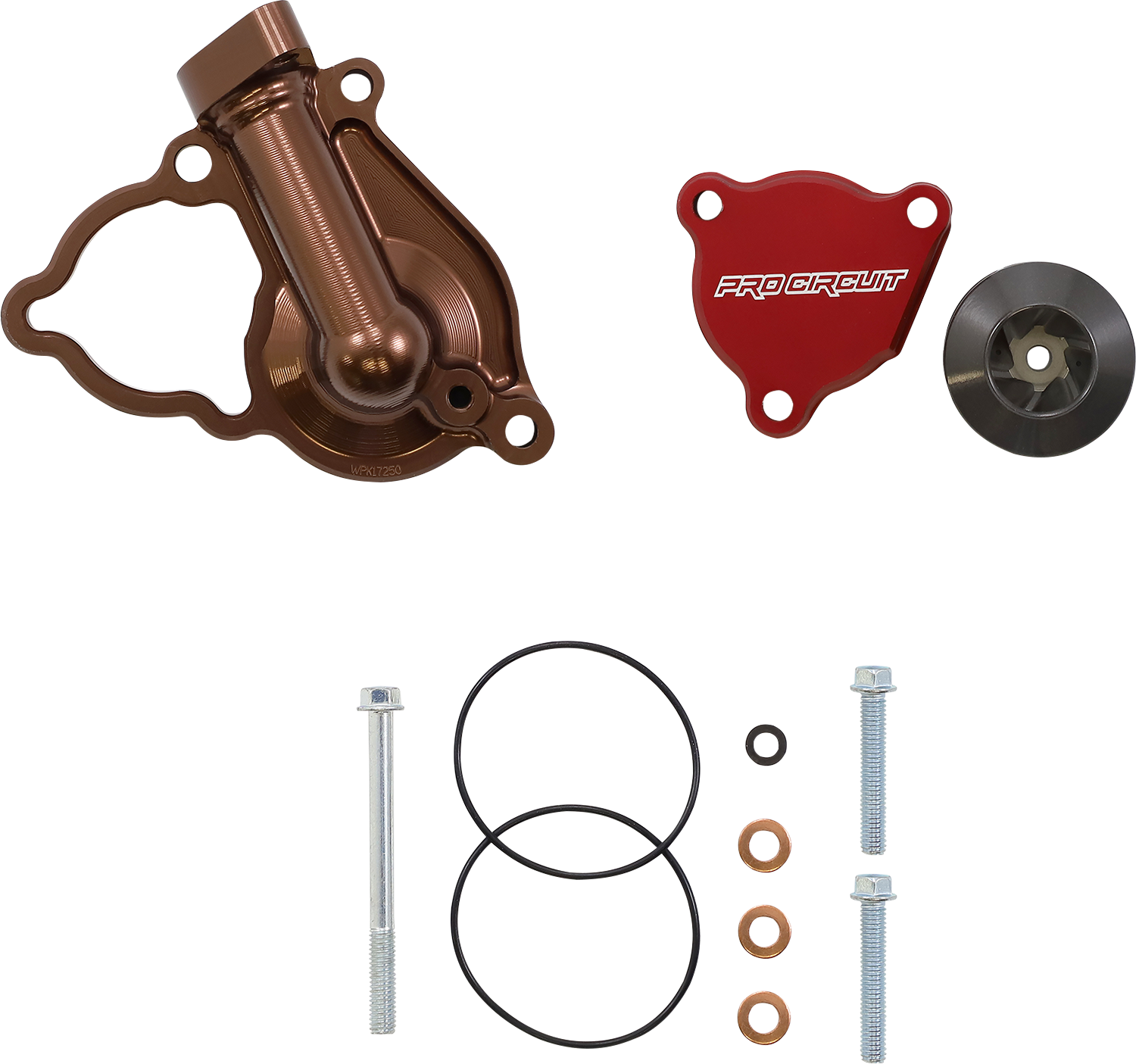 PRO CIRCUIT Kawasaki water pump cover with impeller, durable metal component for engine cooling and performance.