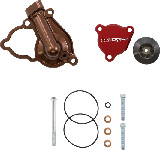 PRO CIRCUIT Kawasaki water pump cover with impeller, durable metal component for engine cooling and performance.