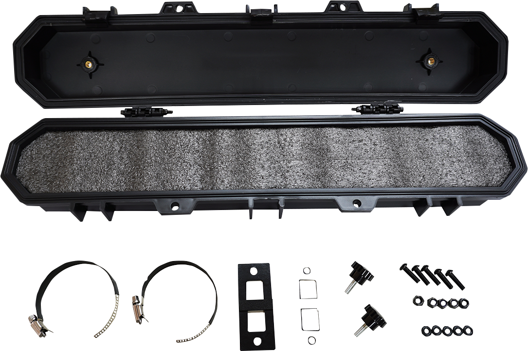 MOOSE OFFROAD Drive Belt Storage Case Q15-6004 showing a durable black case with mounting hardware for secure belt storage.